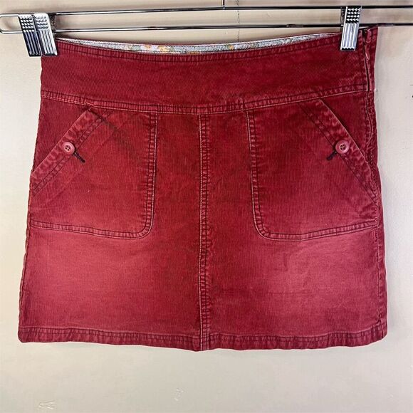 prAna Women's Red Corduroy Boho Mini Skirt Size 8 Casual with‎ Pockets Grunge - Picture 1 of 5